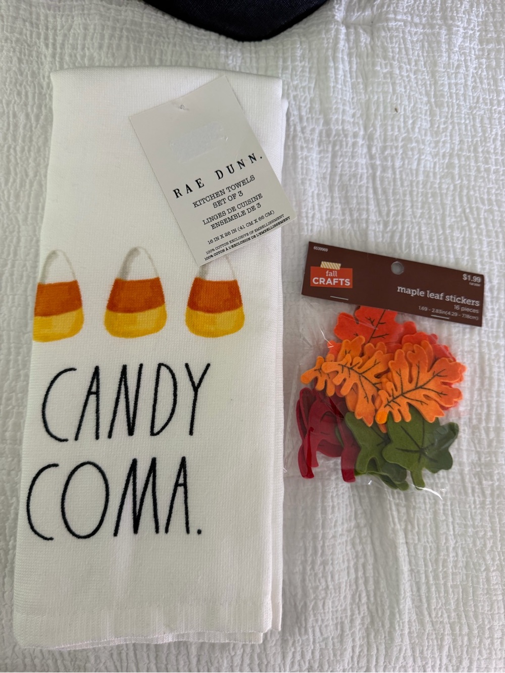 Rae Dunn "Candy Coma" Kitchen Towel – White with Candy Corn New